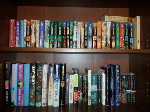 A shelf and a half of Pratchett (with a healthy dose of Neil Gaiman for good measure). 